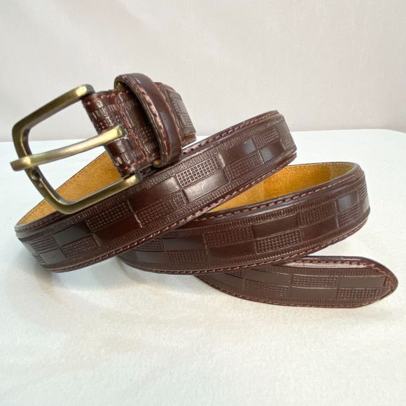 Mens Belt Xl Waist Brown Textured Pattern Genuine Leather - Picture 1 of 11